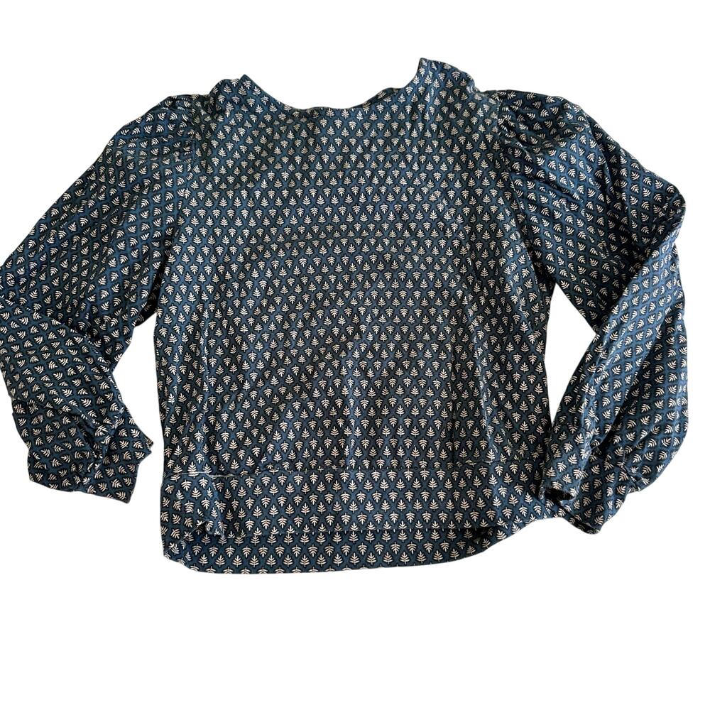 Zara Blue Leaf Print Puff Sleeve Blouse - Size 9